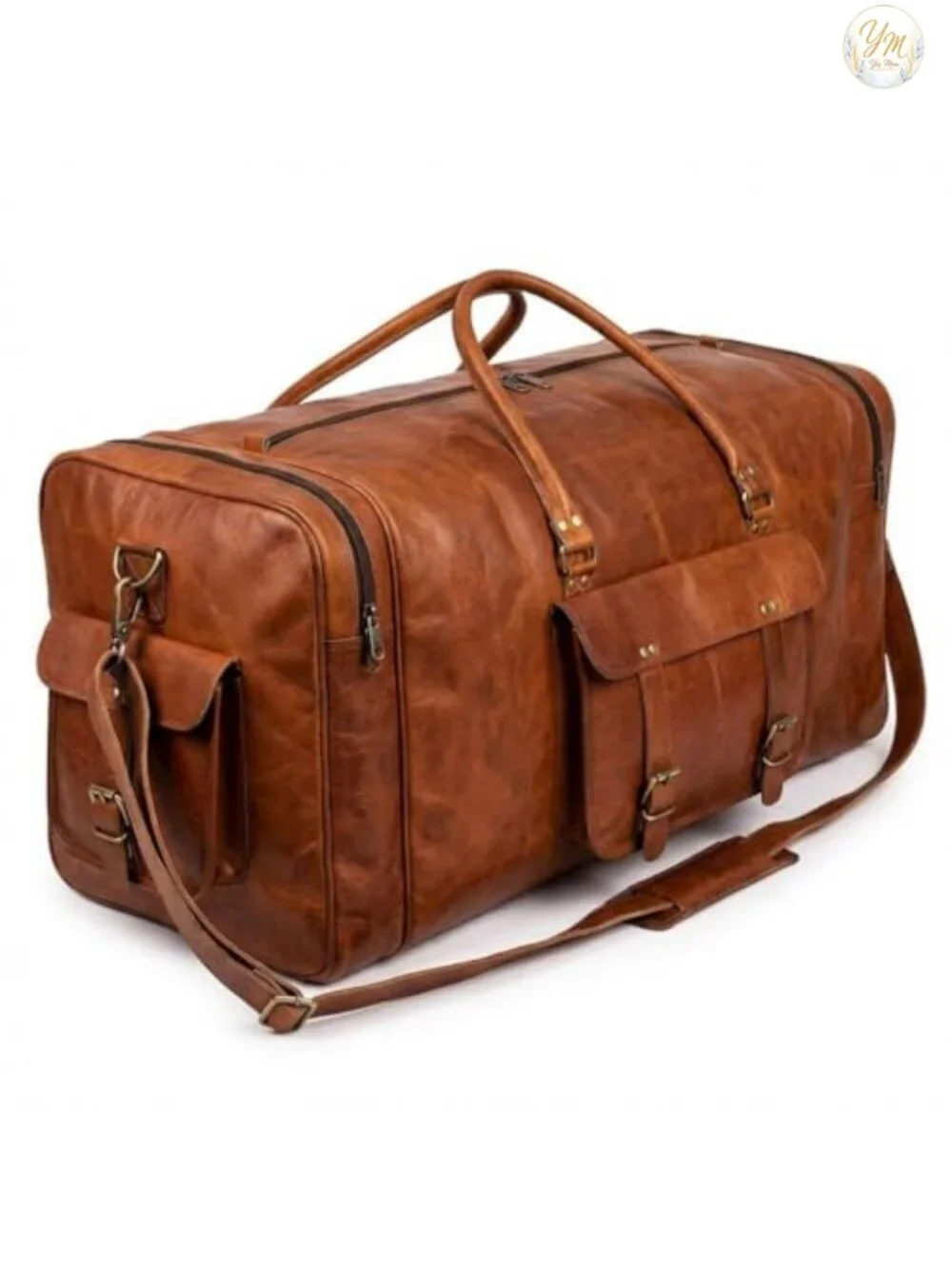 Handmade Full-Grain Leather Travel Duffle Bag Carry On Weekender Gym Sports